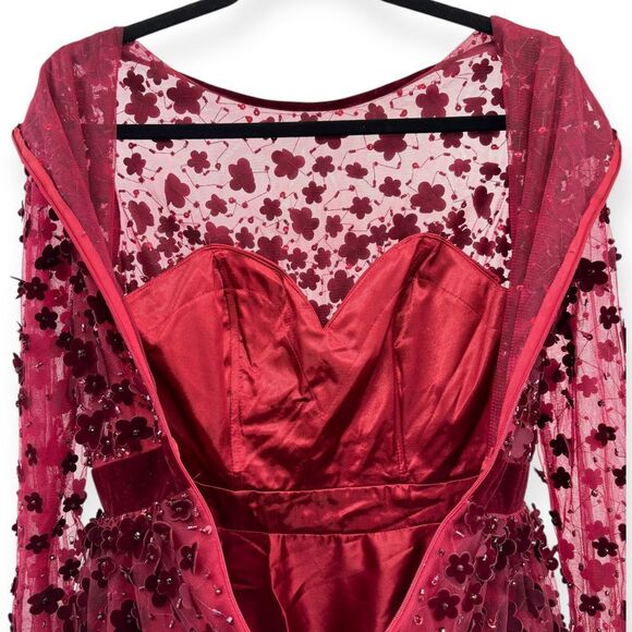 Mac Duggal Embellished Illusion High Neck Long Sleeve Fit & Flare Dress - Size 6 - Picture 13 of 16